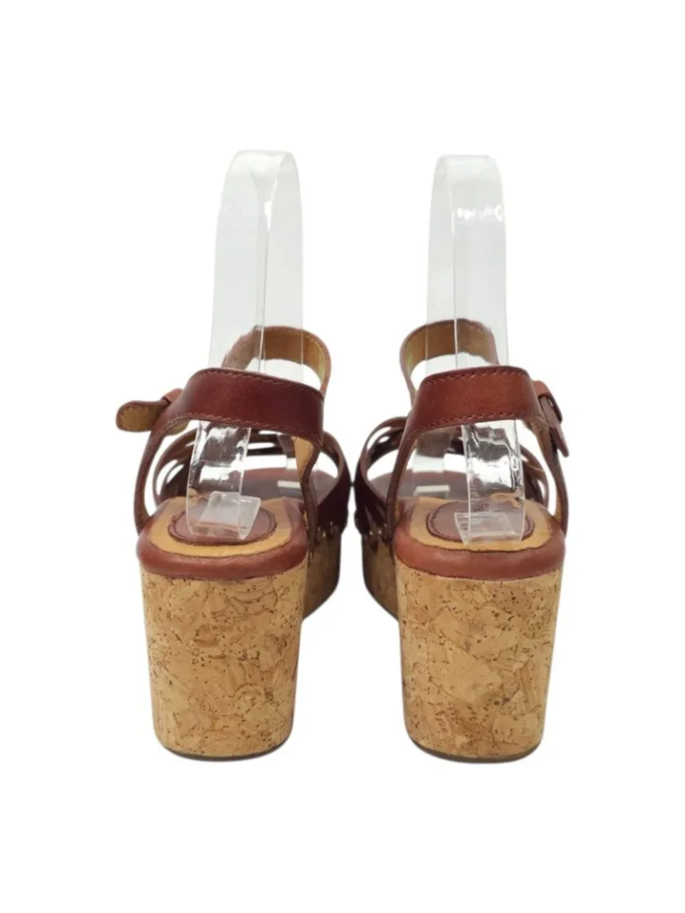 Bussola Mansfield Mavis Cork Wedge Sandals Platform EU 37 US 6 Brown Leather